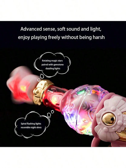 1pc Music Magic Star Wand Toy, Electric Rotating Lighting Fairy Wand For Girls, Dreamy Star Design Kids Toy, Perfect Gift For Girl Birthday Party, Performances- (Batteries Not Included)