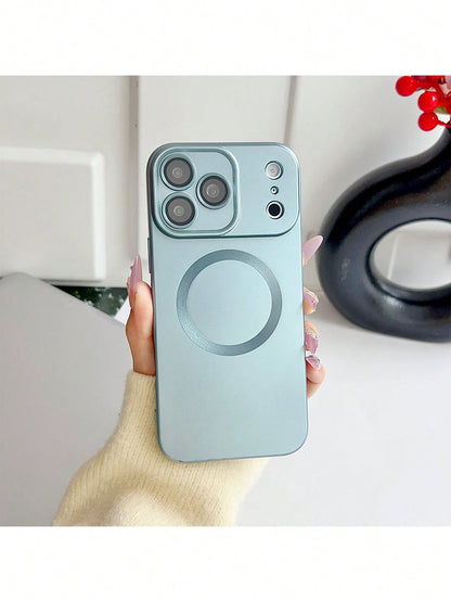 1pc New Korean Ins Style Blue Magnetic Wireless Charging Compatible Phone Case, Minimalist Premium Design Compatible With Apple 17PM, Fashionable Compatible With Apple 16, Unique Compatible With Apple