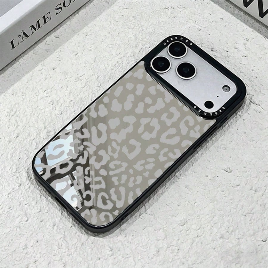 1pc New Silver Mirror Phone Case Full Screen Light Gray Leopard Print Creative Pattern Premium Anti-Drop Protective Cover Large Camera Hole Soft Edge Hard Shell Suitable For IPhone 17/Air/17Pro/17PROM