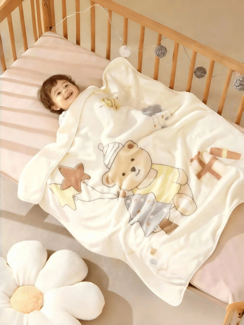 1pc Newborn Baby Blanket, Soft Infant Blanket Printed With Cute Cartoon Bear And Starfish Patterns- Comfortable Baby Swaddle, Machine Washable, Multiple Colors Available, Multifunctional Nursery Deco