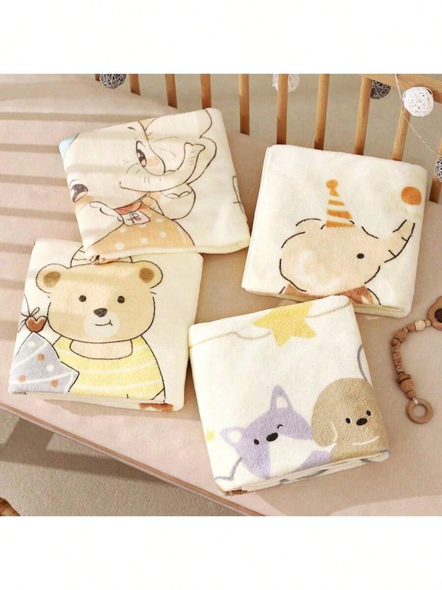 1pc Newborn Baby Blanket, Soft Infant Blanket Printed With Cute Cartoon Bear And Starfish Patterns- Comfortable Baby Swaddle, Machine Washable, Multiple Colors Available, Multifunctional Nursery Deco