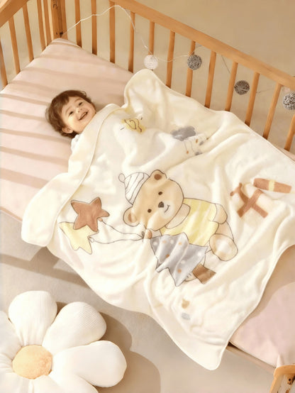 1pc Newborn Baby Blanket, Soft Infant Blanket Printed With Cute Cartoon Bear And Starfish Patterns- Comfortable Baby Swaddle, Machine Washable, Multiple Colors Available, Multifunctional Nursery Deco