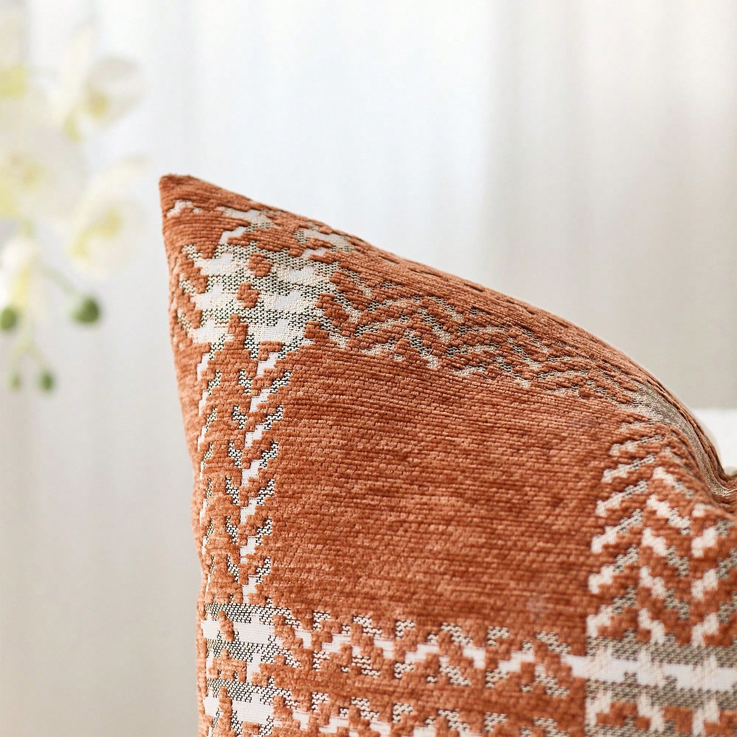 1pc (No Insert) Orange Scottish Plaid Pillow Case, Modern Fashionable Comfortable Soft Jacquard Chenille Multi-Color 3D Grid Cushion Cover, Suitable For Daily Home Decor, Sofa, Bed, Bedroom, Living Ro