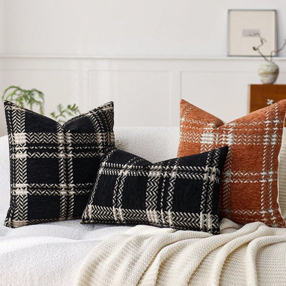 1pc (No Insert) Orange Scottish Plaid Pillow Case, Modern Fashionable Comfortable Soft Jacquard Chenille Multi-Color 3D Grid Cushion Cover, Suitable For Daily Home Decor, Sofa, Bed, Bedroom, Living Ro