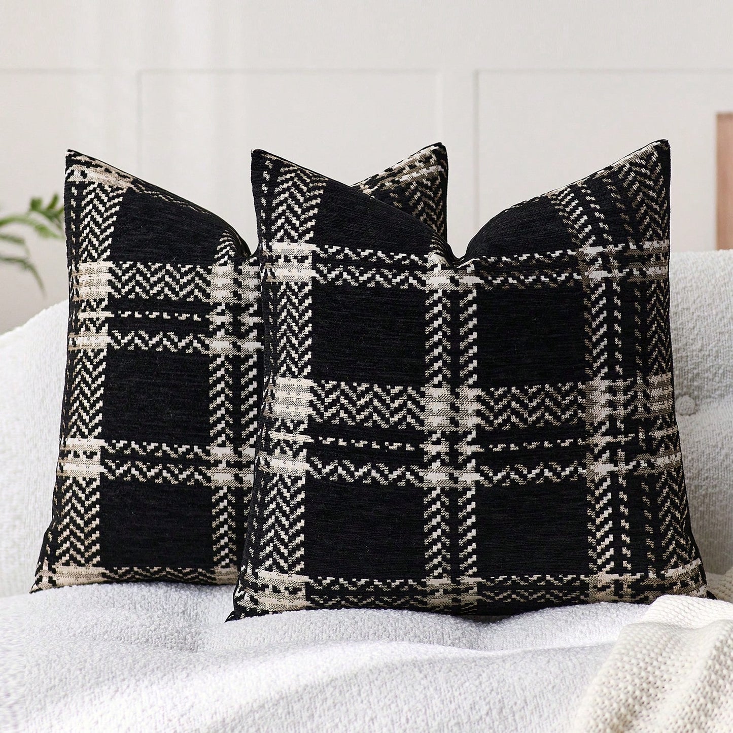 1pc (No Insert) Orange Scottish Plaid Pillow Case, Modern Fashionable Comfortable Soft Jacquard Chenille Multi-Color 3D Grid Cushion Cover, Suitable For Daily Home Decor, Sofa, Bed, Bedroom, Living Ro