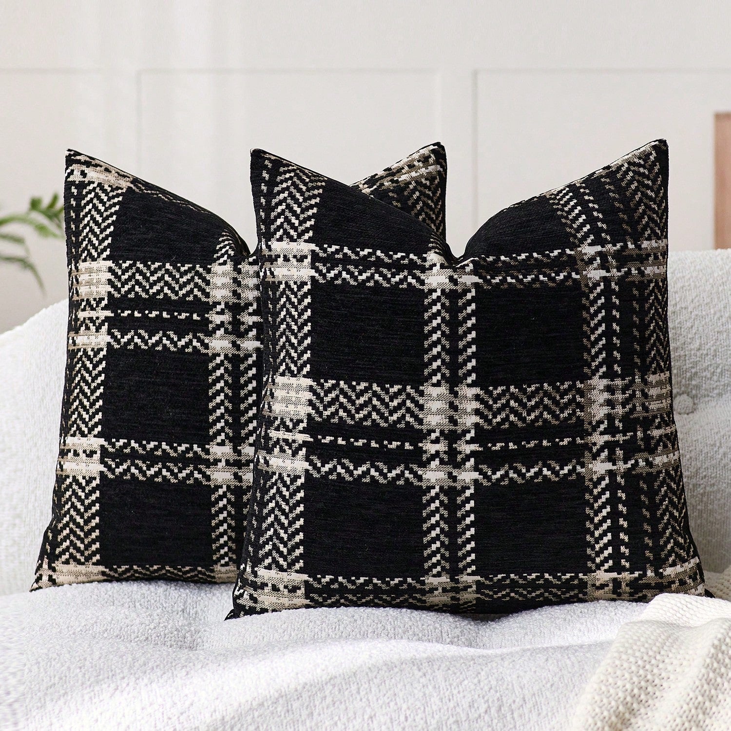 1pc (No Insert) Orange Scottish Plaid Pillow Case, Modern Fashionable Comfortable Soft Jacquard Chenille Multi-Color 3D Grid Cushion Cover, Suitable For Daily Home Decor, Sofa, Bed, Bedroom, Living Ro
