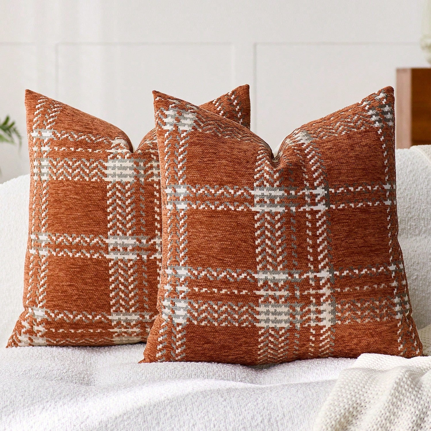 1pc (No Insert) Orange Scottish Plaid Pillow Case, Modern Fashionable Comfortable Soft Jacquard Chenille Multi-Color 3D Grid Cushion Cover, Suitable For Daily Home Decor, Sofa, Bed, Bedroom, Living Ro