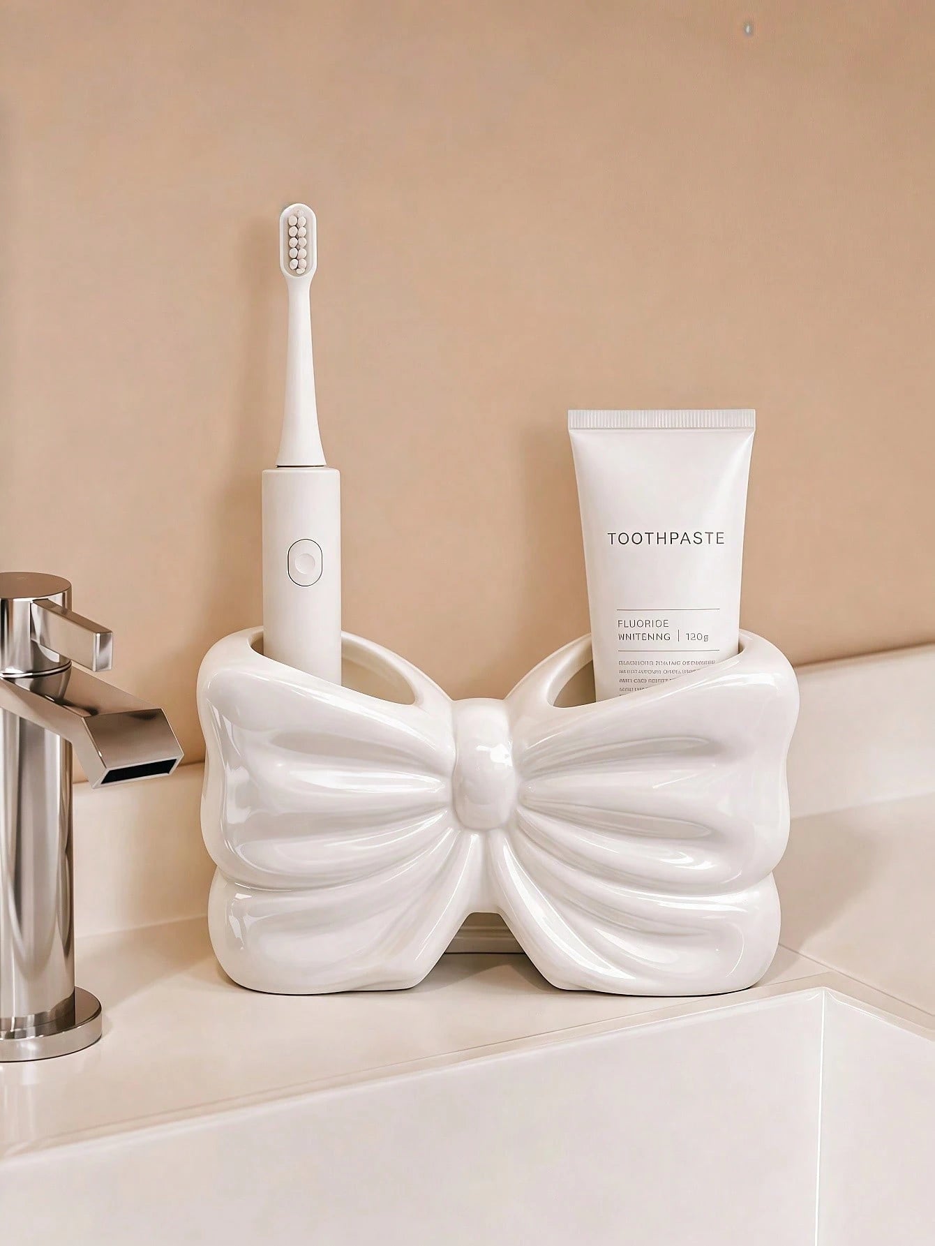 1pc Nordic Bow-Knot Toothbrush Holder, Electric Toothbrush Stand, Cosmetic Storage Rack, Toothbrush Organizer, Home Desktop Decor, Elegant Room Decor, Home Decor, Space-Saving Storage, For Kitchen, Ba