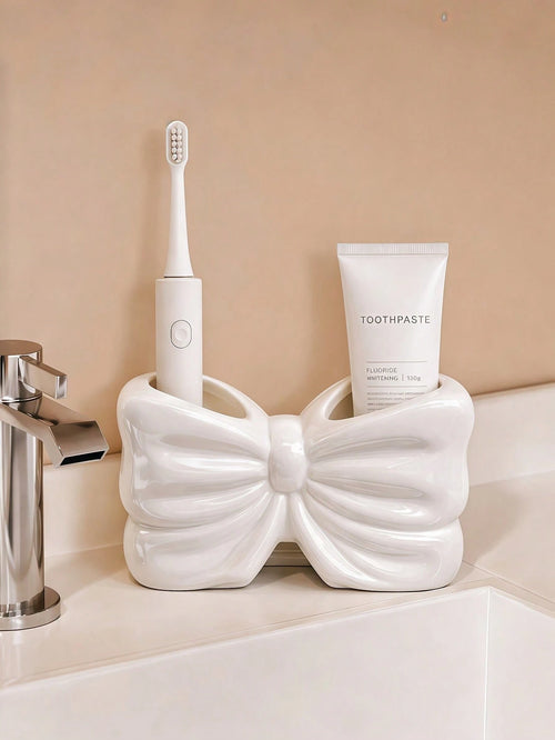 1pc Nordic Bow-Knot Toothbrush Holder, Electric Toothbrush Stand, Cosmetic Storage Rack, Toothbrush Organizer, Home Desktop Decor, Elegant Room Decor, Home Decor, Space-Saving Storage, For Kitchen, Ba