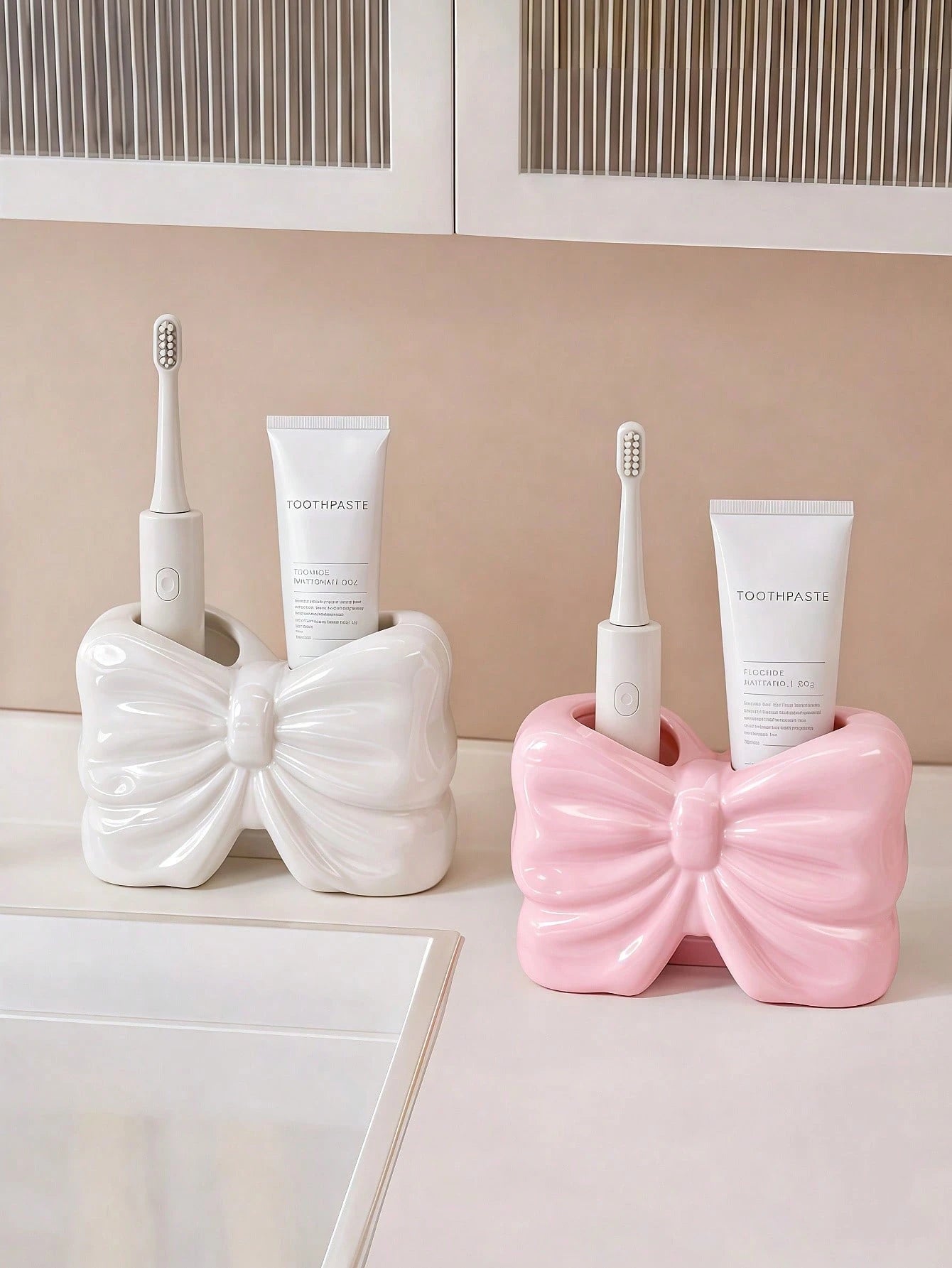 1pc Nordic Bow-Knot Toothbrush Holder, Electric Toothbrush Stand, Cosmetic Storage Rack, Toothbrush Organizer, Home Desktop Decor, Elegant Room Decor, Home Decor, Space-Saving Storage, For Kitchen, Ba