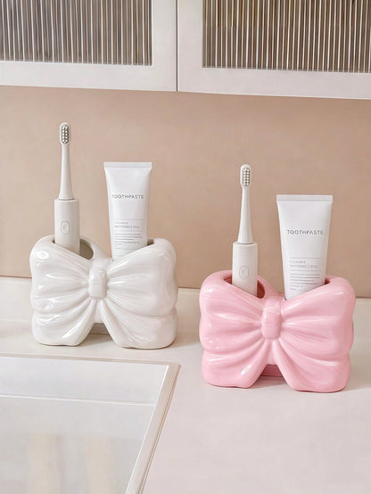 1pc Nordic Bow-Knot Toothbrush Holder, Electric Toothbrush Stand, Cosmetic Storage Rack, Toothbrush Organizer, Home Desktop Decor, Elegant Room Decor, Home Decor, Space-Saving Storage, For Kitchen, Ba
