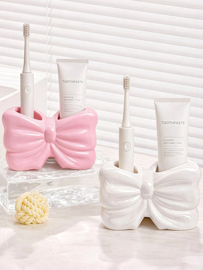 1pc Nordic Bow-Knot Toothbrush Holder, Electric Toothbrush Stand, Cosmetic Storage Rack, Toothbrush Organizer, Home Desktop Decor, Elegant Room Decor, Home Decor, Space-Saving Storage, For Kitchen, Ba