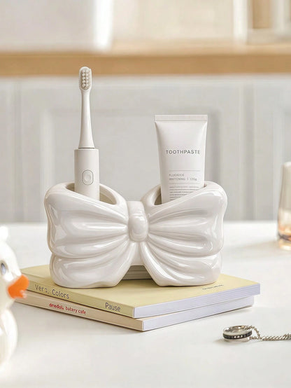 1pc Nordic Bow-Knot Toothbrush Holder, Electric Toothbrush Stand, Cosmetic Storage Rack, Toothbrush Organizer, Home Desktop Decor, Elegant Room Decor, Home Decor, Space-Saving Storage, For Kitchen, Ba