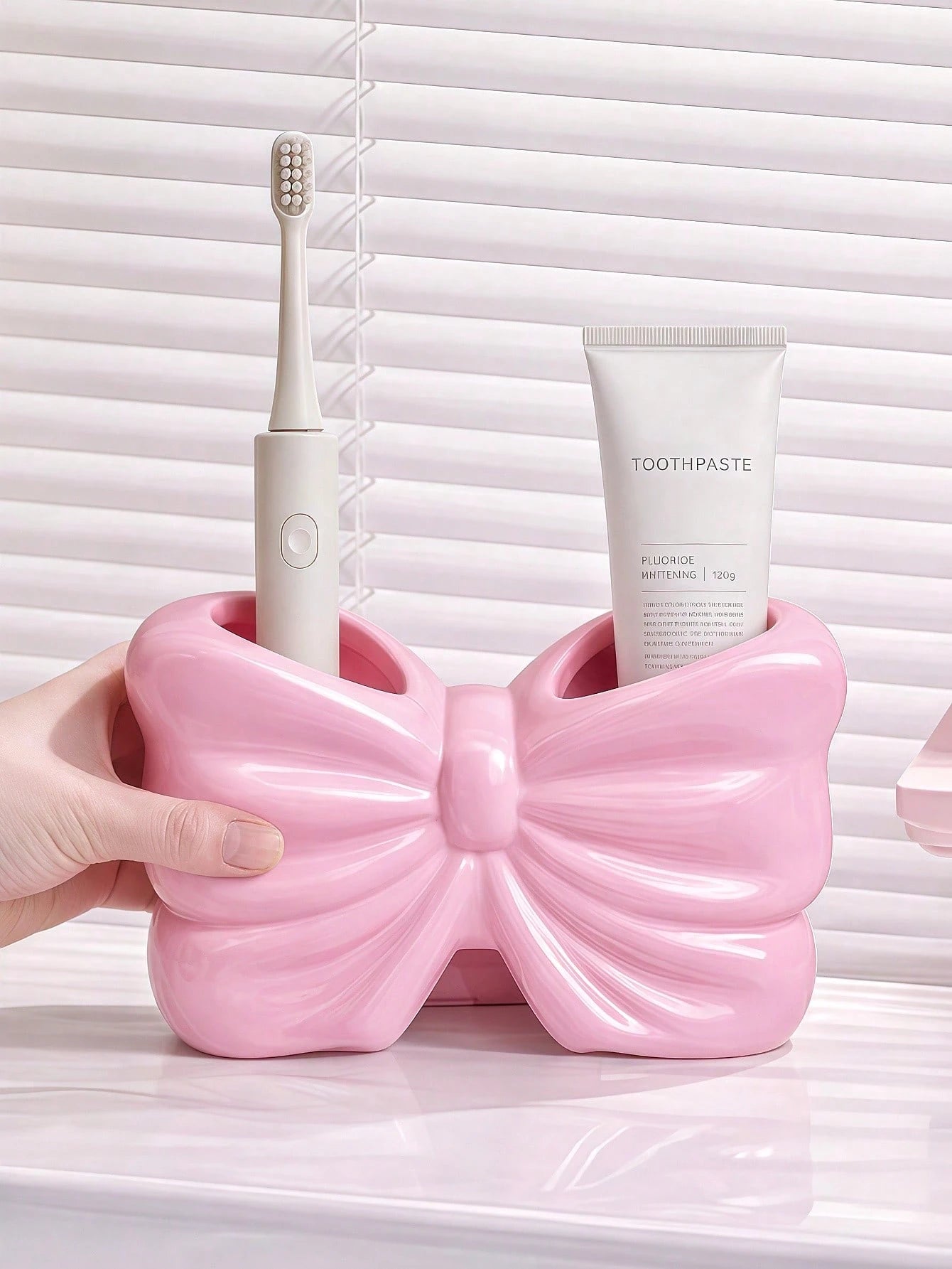 1pc Nordic Bow-Knot Toothbrush Holder, Electric Toothbrush Stand, Cosmetic Storage Rack, Toothbrush Organizer, Home Desktop Decor, Elegant Room Decor, Home Decor, Space-Saving Storage, For Kitchen, Ba