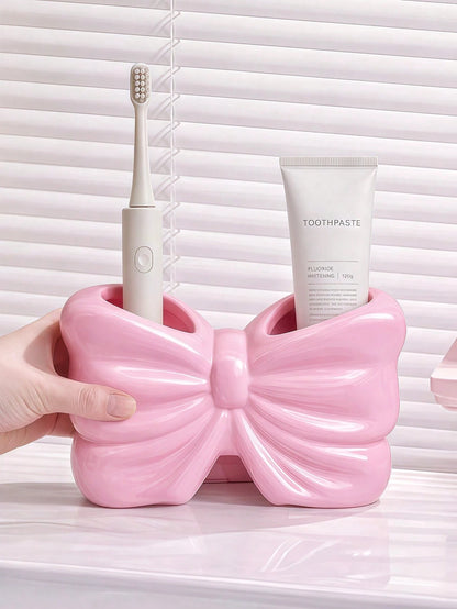 1pc Nordic Bow-Knot Toothbrush Holder, Electric Toothbrush Stand, Cosmetic Storage Rack, Toothbrush Organizer, Home Desktop Decor, Elegant Room Decor, Home Decor, Space-Saving Storage, For Kitchen, Ba