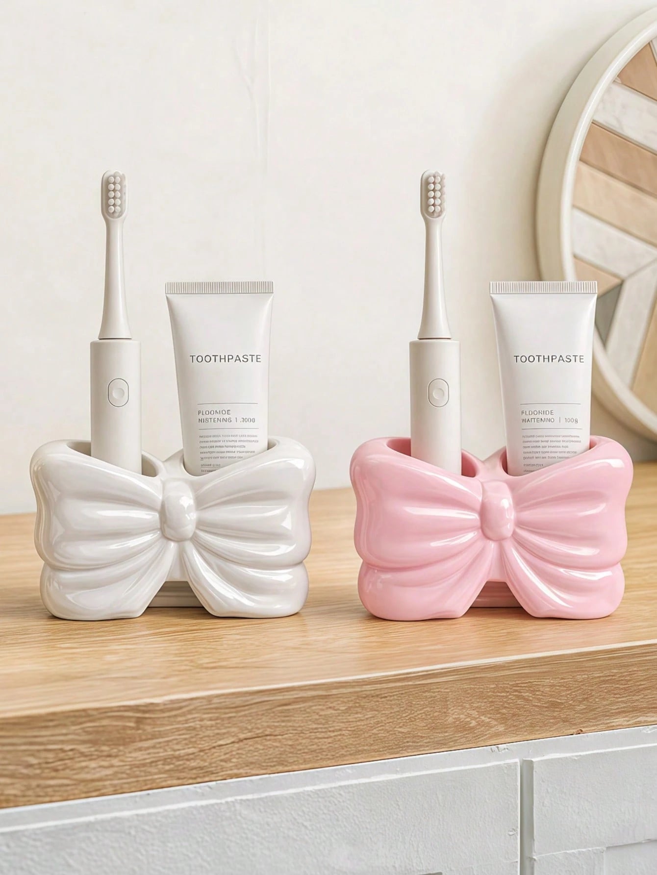 1pc Nordic Bow-Knot Toothbrush Holder, Electric Toothbrush Stand, Cosmetic Storage Rack, Toothbrush Organizer, Home Desktop Decor, Elegant Room Decor, Home Decor, Space-Saving Storage, For Kitchen, Ba