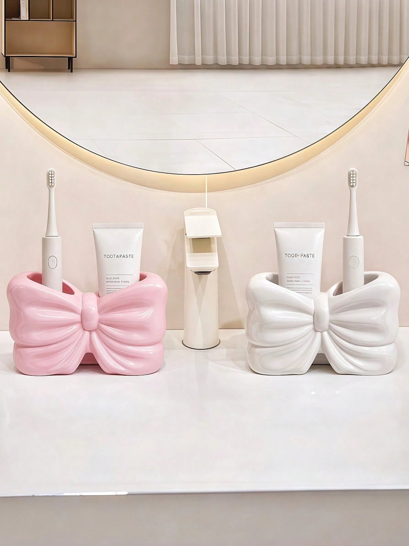 1pc Nordic Bow-Knot Toothbrush Holder, Electric Toothbrush Stand, Cosmetic Storage Rack, Toothbrush Organizer, Home Desktop Decor, Elegant Room Decor, Home Decor, Space-Saving Storage, For Kitchen, Ba