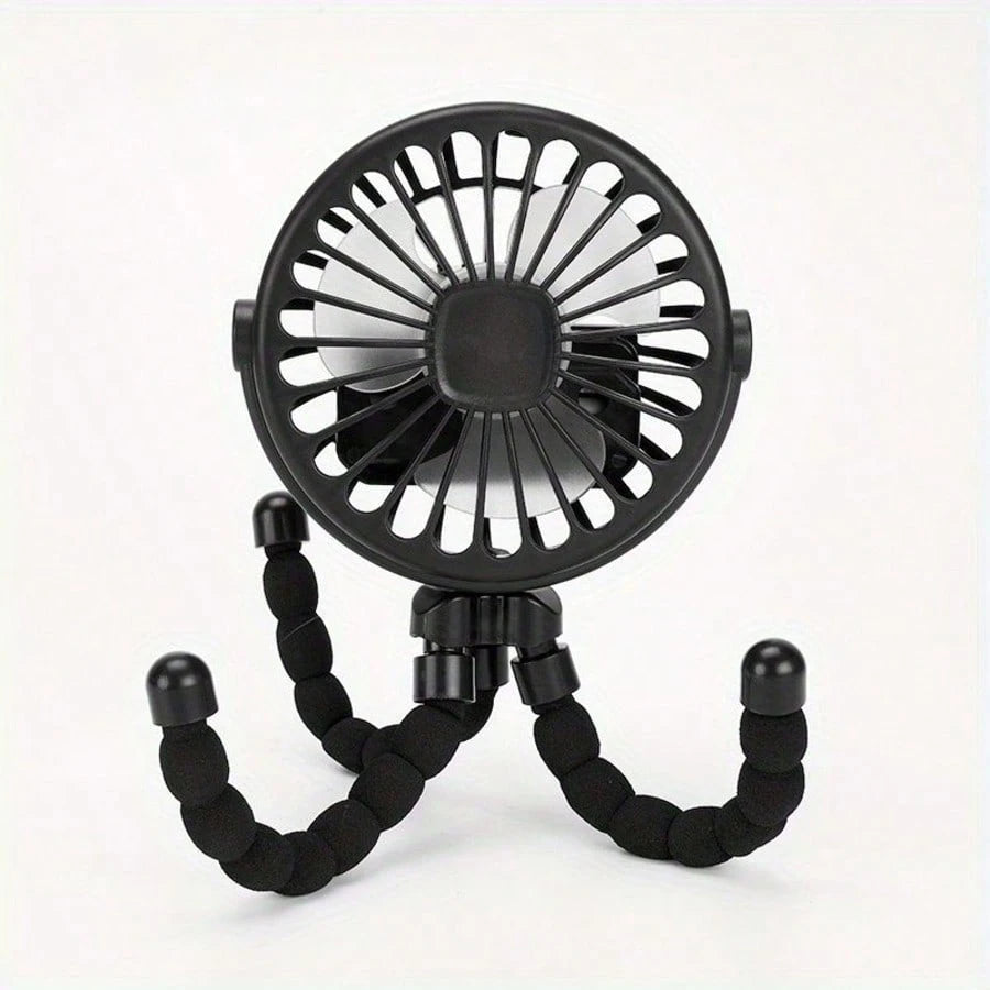 1PC Octopus Stroller Fan, USB Rechargeable Mini Portable Fan With LED Night Light, 3 Speed Adjustable Quiet Handheld Foldable Fan, Angle Adjustable Personal Cooling Fan For Baby Stroller, Car, Camping