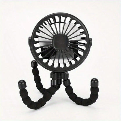 1PC Octopus Stroller Fan, USB Rechargeable Mini Portable Fan With LED Night Light, 3 Speed Adjustable Quiet Handheld Foldable Fan, Angle Adjustable Personal Cooling Fan For Baby Stroller, Car, Camping