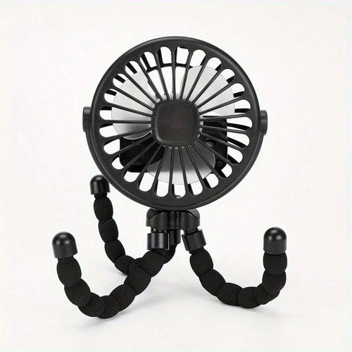 1PC Octopus Stroller Fan, USB Rechargeable Mini Portable Fan With LED Night Light, 3 Speed Adjustable Quiet Handheld Foldable Fan, Angle Adjustable Personal Cooling Fan For Baby Stroller, Car, Camping