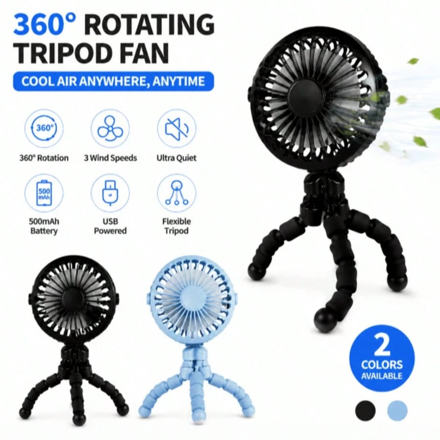 1PC Octopus Stroller Fan, USB Rechargeable Mini Portable Fan With LED Night Light, 3 Speed Adjustable Quiet Handheld Foldable Fan, Angle Adjustable Personal Cooling Fan For Baby Stroller, Car, Camping