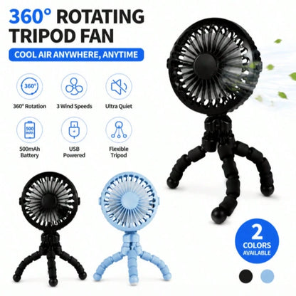1PC Octopus Stroller Fan, USB Rechargeable Mini Portable Fan With LED Night Light, 3 Speed Adjustable Quiet Handheld Foldable Fan, Angle Adjustable Personal Cooling Fan For Baby Stroller, Car, Camping