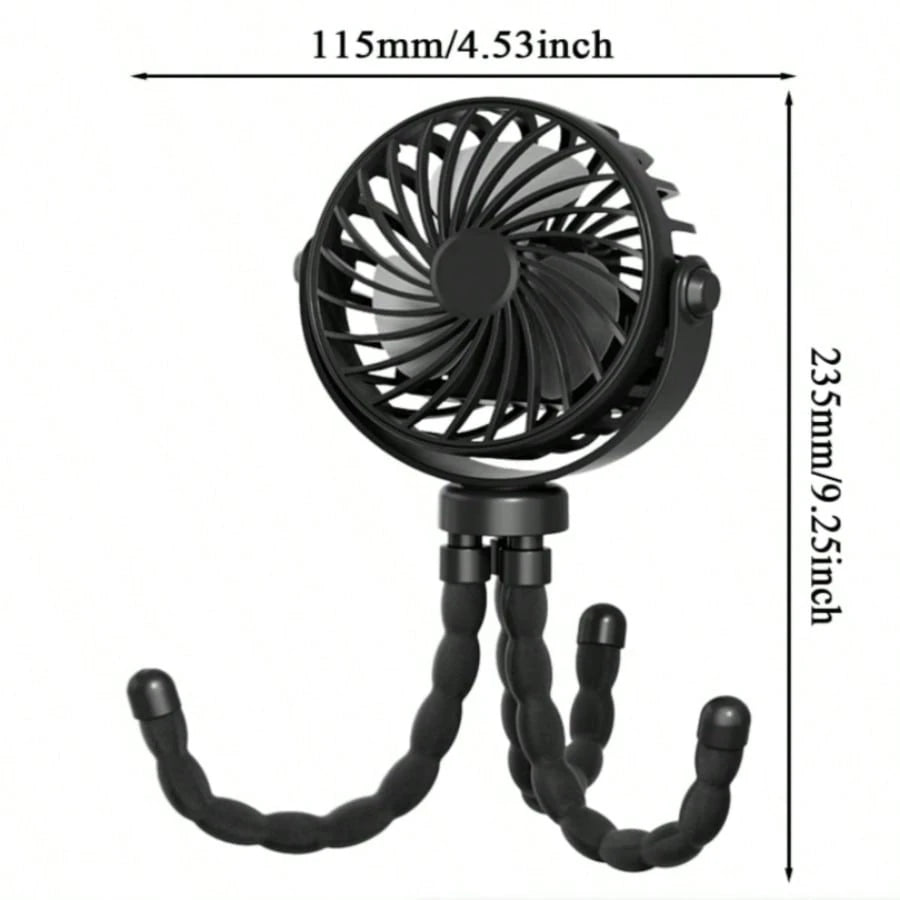 1PC Octopus Stroller Fan, USB Rechargeable Mini Portable Fan With LED Night Light, 3 Speed Adjustable Quiet Handheld Foldable Fan, Angle Adjustable Personal Cooling Fan For Baby Stroller, Car, Camping