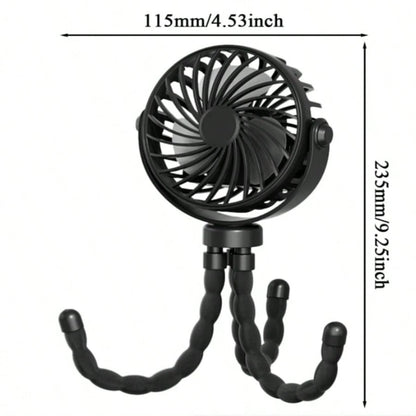 1PC Octopus Stroller Fan, USB Rechargeable Mini Portable Fan With LED Night Light, 3 Speed Adjustable Quiet Handheld Foldable Fan, Angle Adjustable Personal Cooling Fan For Baby Stroller, Car, Camping