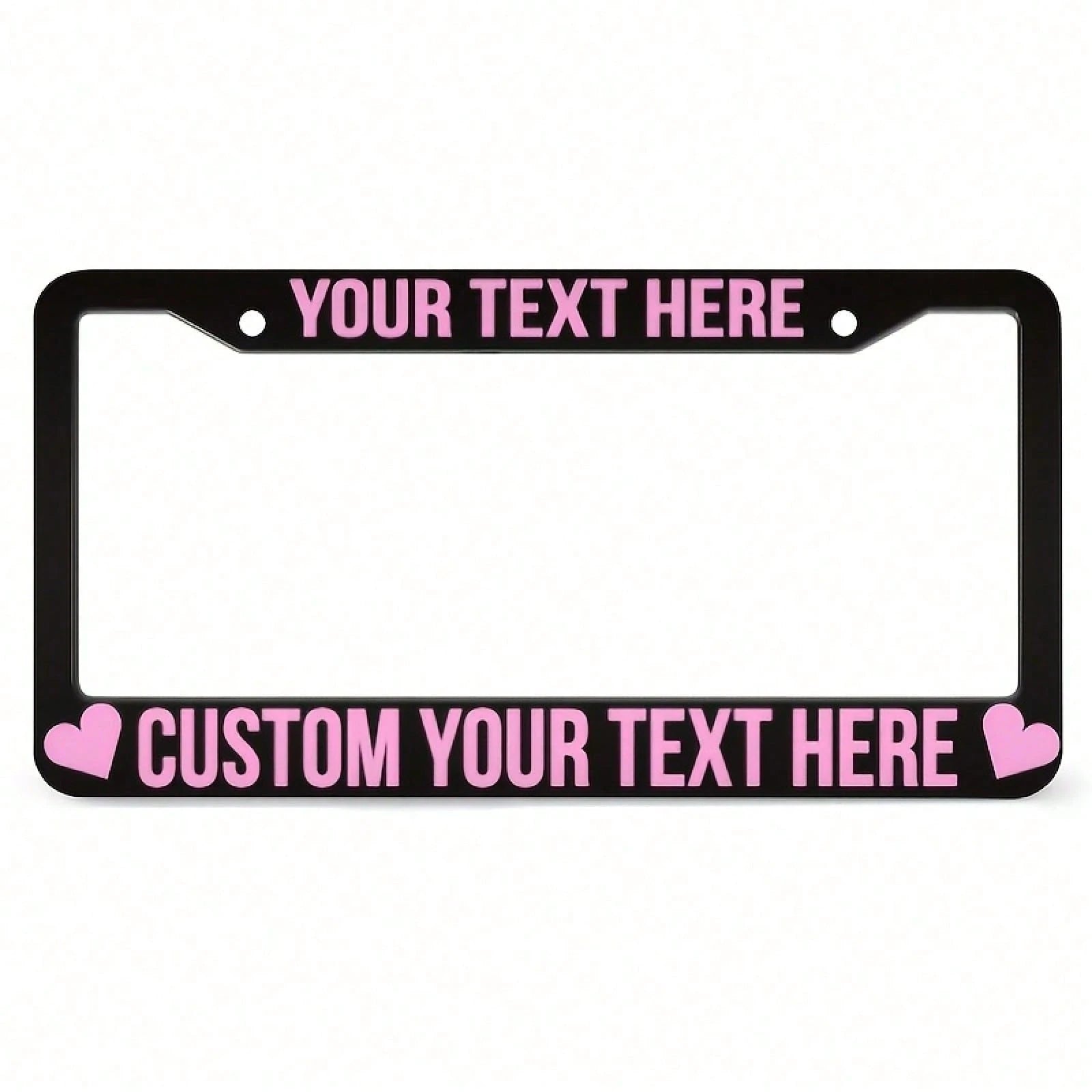 1PC Personalized License Plate Frame, Pink Heart-Shaped Design, Made Of, Protects Your Car's License Plate, Car Decoration Accessory, Size 12x6inch.For Decorative Purposes Only