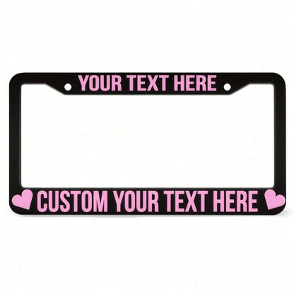 1PC Personalized License Plate Frame, Pink Heart-Shaped Design, Made Of, Protects Your Car's License Plate, Car Decoration Accessory, Size 12x6inch.For Decorative Purposes Only