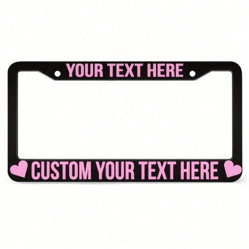 1PC Personalized License Plate Frame, Pink Heart-Shaped Design, Made Of, Protects Your Car's License Plate, Car Decoration Accessory, Size 12x6inch.For Decorative Purposes Only