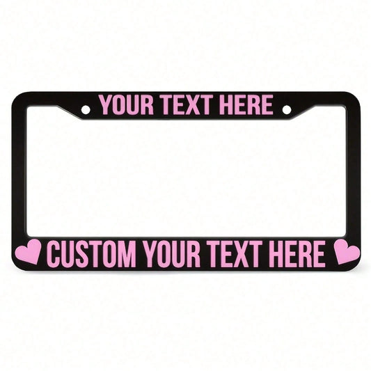 1PC Personalized License Plate Frame, Pink Heart-Shaped Design, Made Of, Protects Your Car's License Plate, Car Decoration Accessory, Size 12x6inch.For Decorative Purposes Only