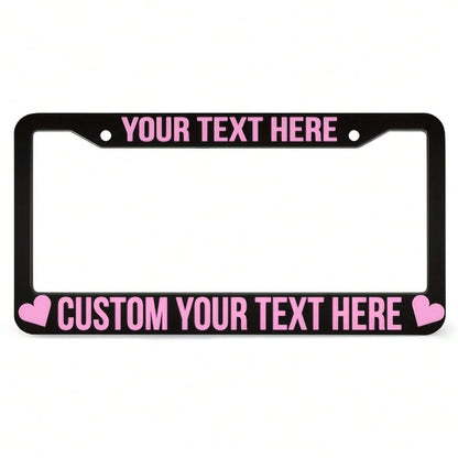 1PC Personalized License Plate Frame, Pink Heart-Shaped Design, Made Of, Protects Your Car's License Plate, Car Decoration Accessory, Size 12x6inch.For Decorative Purposes Only