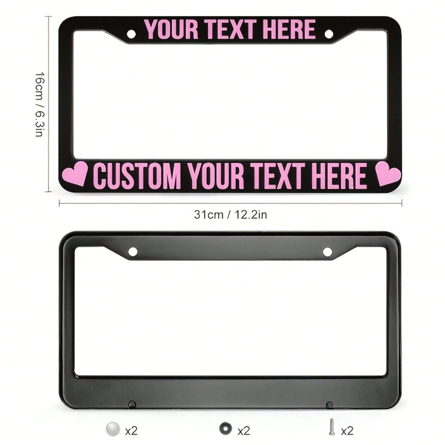 1PC Personalized License Plate Frame, Pink Heart-Shaped Design, Made Of, Protects Your Car's License Plate, Car Decoration Accessory, Size 12x6inch.For Decorative Purposes Only