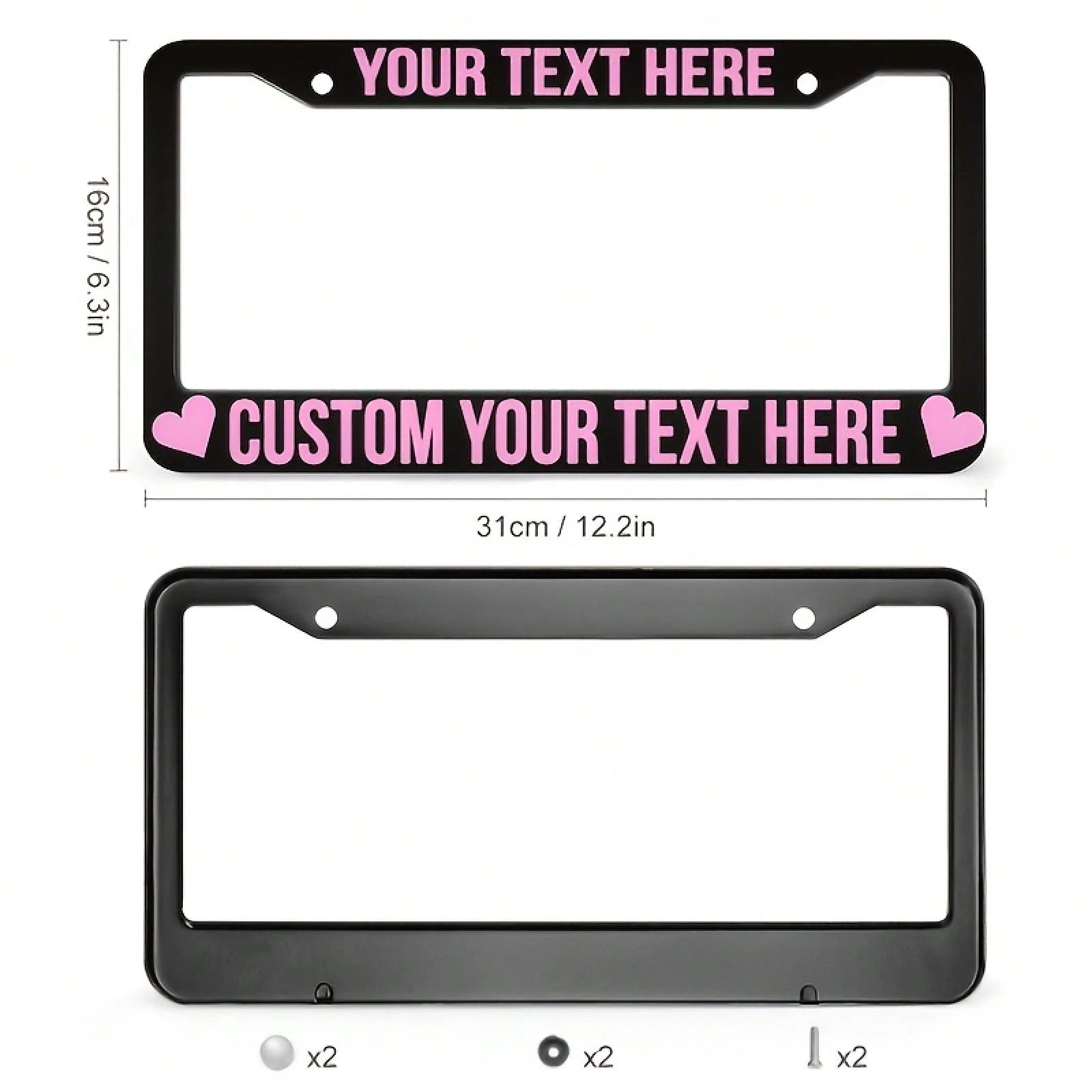 1PC Personalized License Plate Frame, Pink Heart-Shaped Design, Made Of, Protects Your Car's License Plate, Car Decoration Accessory, Size 12x6inch.For Decorative Purposes Only