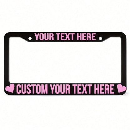 1PC Personalized License Plate Frame, Pink Heart-Shaped Design, Made Of, Protects Your Car's License Plate, Car Decoration Accessory, Size 12x6inch.For Decorative Purposes Only