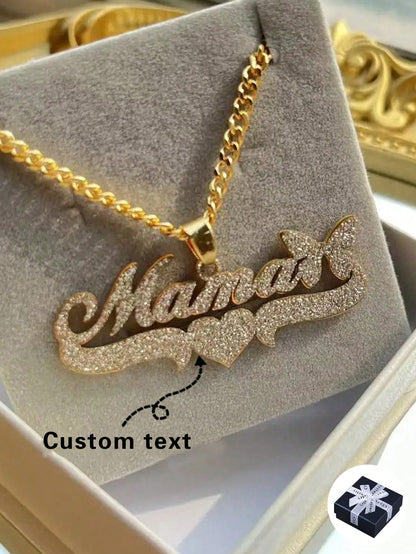 1pc Personalized Minimalist Matte DIY Customized Name Necklace Stainless Steel Neck Accessory, 18K Gold Plated With English Name Heart Shape, Butterfly Shape Women's Customized Thick Necklace, Girlfri