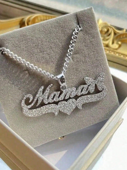 1pc Personalized Minimalist Matte DIY Customized Name Necklace Stainless Steel Neck Accessory, 18K Gold Plated With English Name Heart Shape, Butterfly Shape Women's Customized Thick Necklace, Girlfri