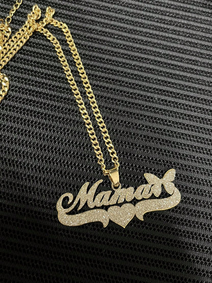 1pc Personalized Minimalist Matte DIY Customized Name Necklace Stainless Steel Neck Accessory, 18K Gold Plated With English Name Heart Shape, Butterfly Shape Women's Customized Thick Necklace, Girlfri