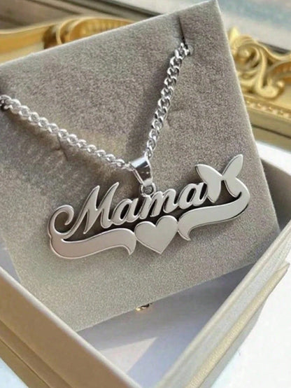 1pc Personalized Minimalist Matte DIY Customized Name Necklace Stainless Steel Neck Accessory, 18K Gold Plated With English Name Heart Shape, Butterfly Shape Women's Customized Thick Necklace, Girlfri