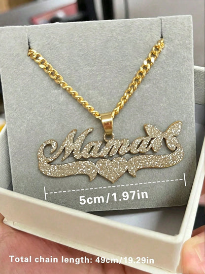 1pc Personalized Minimalist Matte DIY Customized Name Necklace Stainless Steel Neck Accessory, 18K Gold Plated With English Name Heart Shape, Butterfly Shape Women's Customized Thick Necklace, Girlfri