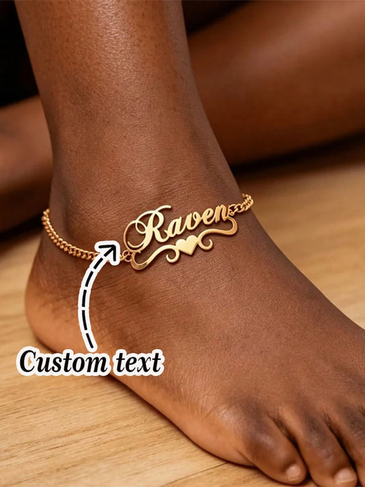 1PC Personalized Name Bracelet & Anklet, 2026 New Creative Cuban Chain Style Name Anklet Bracelet, Suitable For Vacation, Daily Wear, Holiday, Gift For Her, Women's Fashion Jewelry, Customized Persona