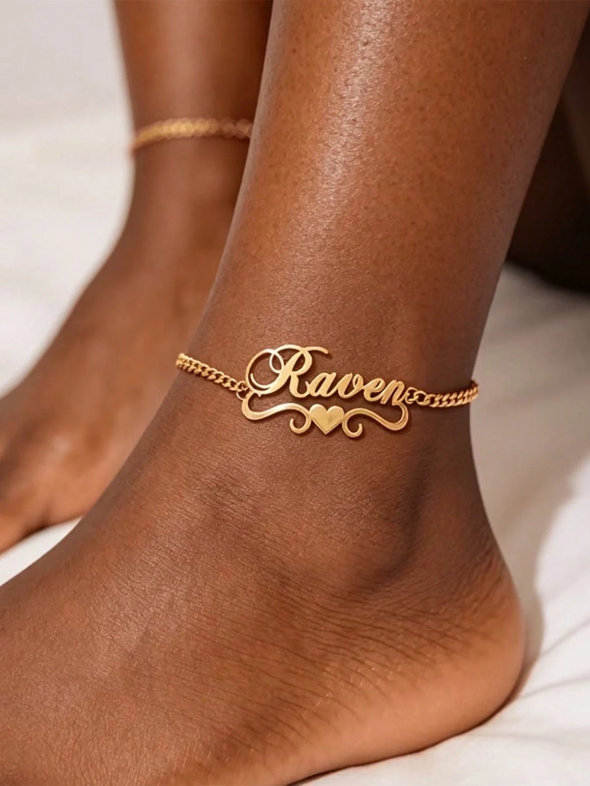 1PC Personalized Name Bracelet & Anklet, 2026 New Creative Cuban Chain Style Name Anklet Bracelet, Suitable For Vacation, Daily Wear, Holiday, Gift For Her, Women's Fashion Jewelry, Customized Persona