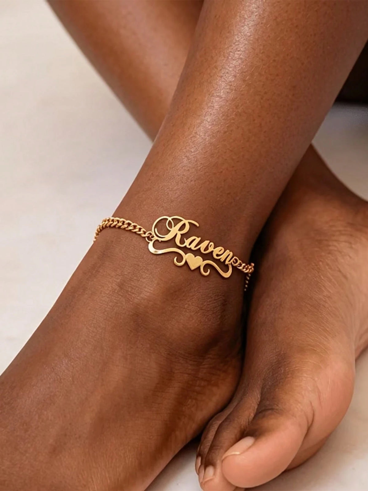1PC Personalized Name Bracelet & Anklet, 2026 New Creative Cuban Chain Style Name Anklet Bracelet, Suitable For Vacation, Daily Wear, Holiday, Gift For Her, Women's Fashion Jewelry, Customized Persona