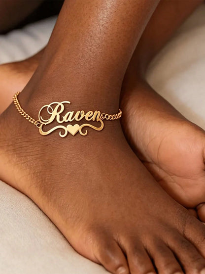 1PC Personalized Name Bracelet & Anklet, 2026 New Creative Cuban Chain Style Name Anklet Bracelet, Suitable For Vacation, Daily Wear, Holiday, Gift For Her, Women's Fashion Jewelry, Customized Persona