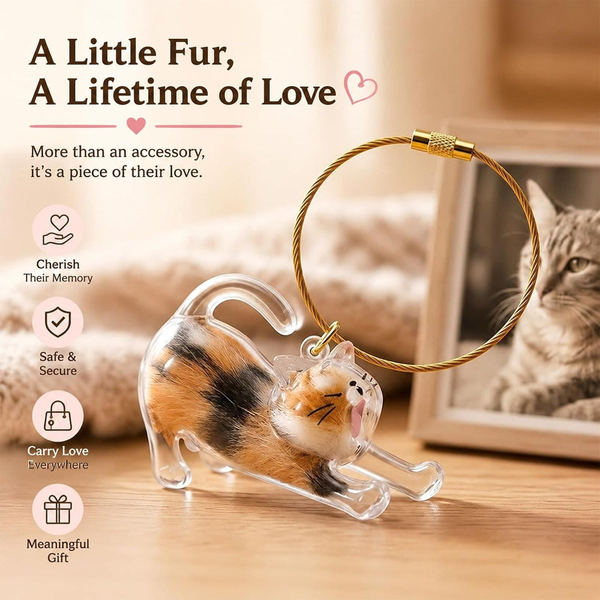 1pc Pet Breed Pattern Pet Fur Storage Keychain, Cat Fur Memorial Bottle, Pet Fur Collection Keychain, Furever Gift For Pet Lovers, Cat Keychain Keepsake