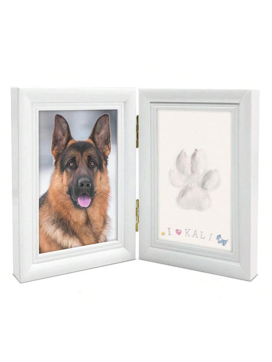 1pc Pet Paw Print Photo Frame, No Colorful Accessories, No Letter Board, Includes Claypaw Print Kit, Cat Or Dog Memorial Gift, Pet Home Decor, Wooden Desktop Frame, Pure White