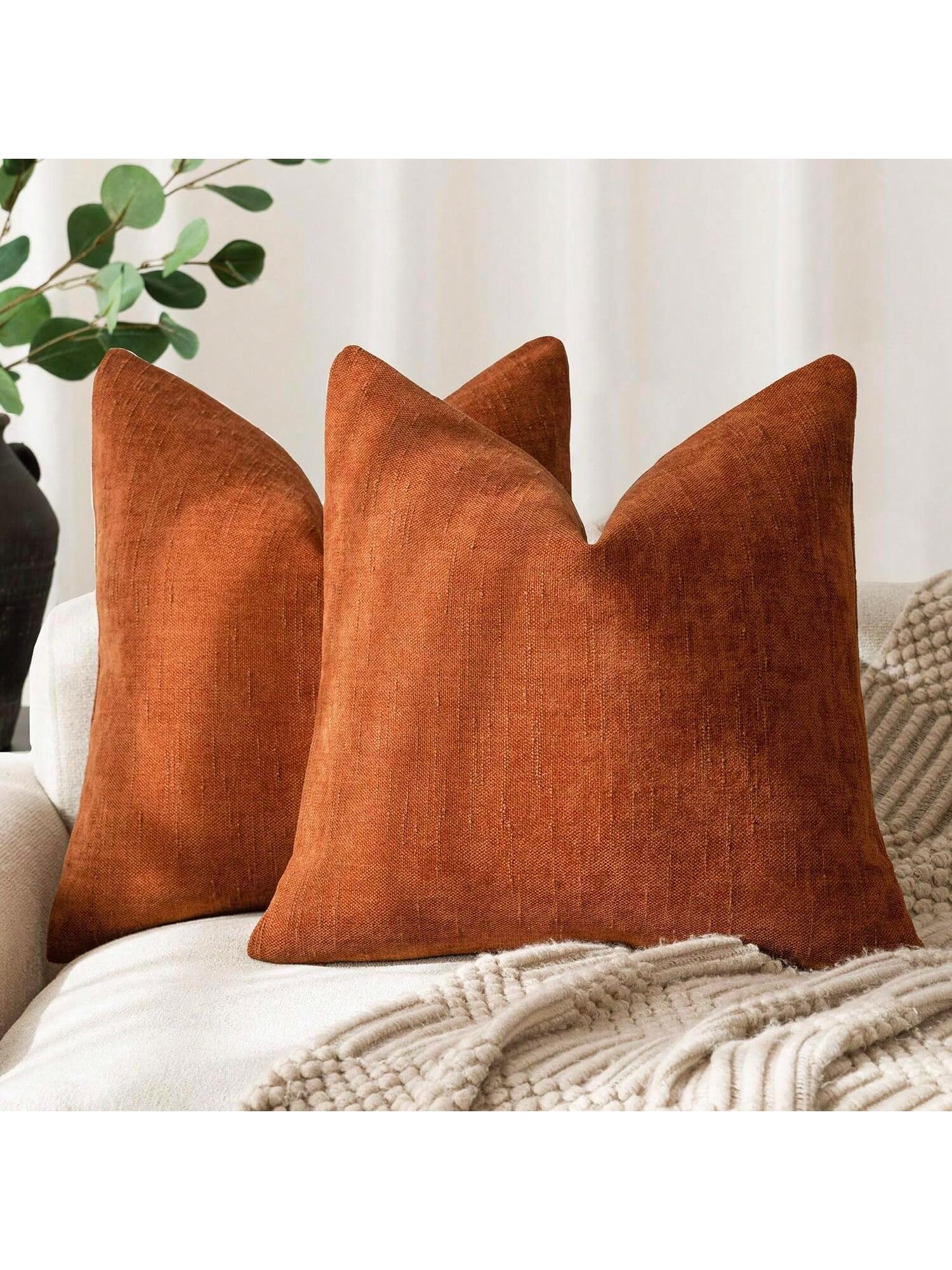 1pc Pillow Case Without Insert, Chocolate Vintage Wabi-Sabi Style + Minimalist Gentle Textured Chenille + Linen Blend Fabric Woven Decorative Cushion Cover, Suitable For Home, Sofa, Bed, Bedroom, Livi