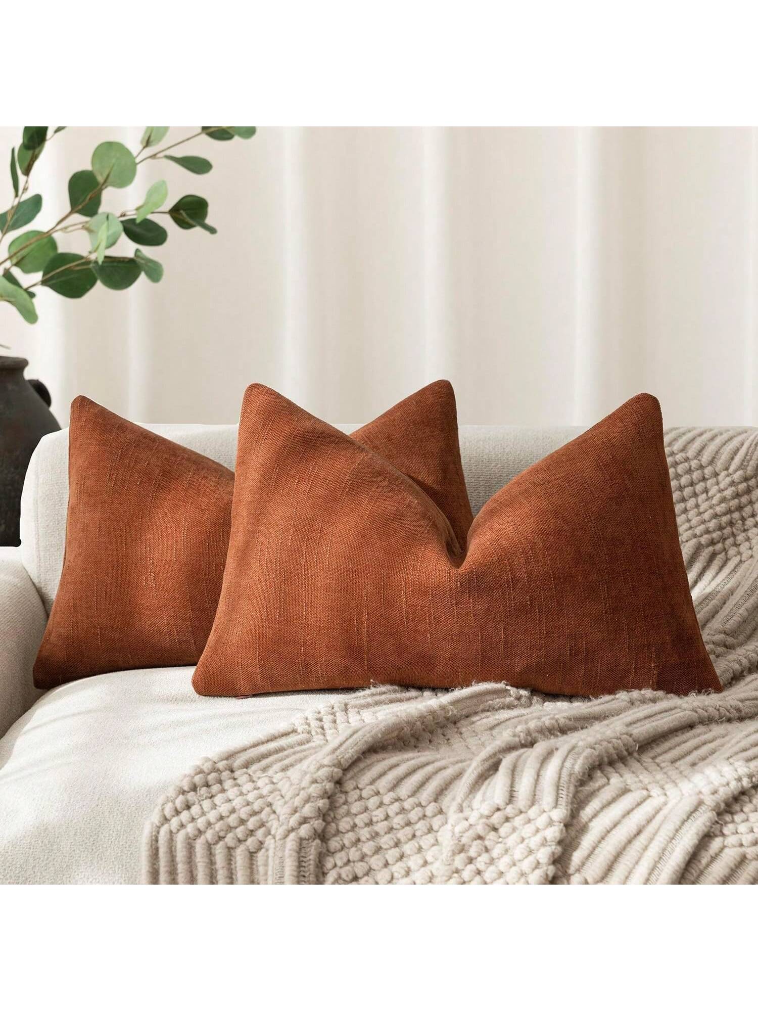 1pc Pillow Case Without Insert, Chocolate Vintage Wabi-Sabi Style + Minimalist Gentle Textured Chenille + Linen Blend Fabric Woven Decorative Cushion Cover, Suitable For Home, Sofa, Bed, Bedroom, Livi
