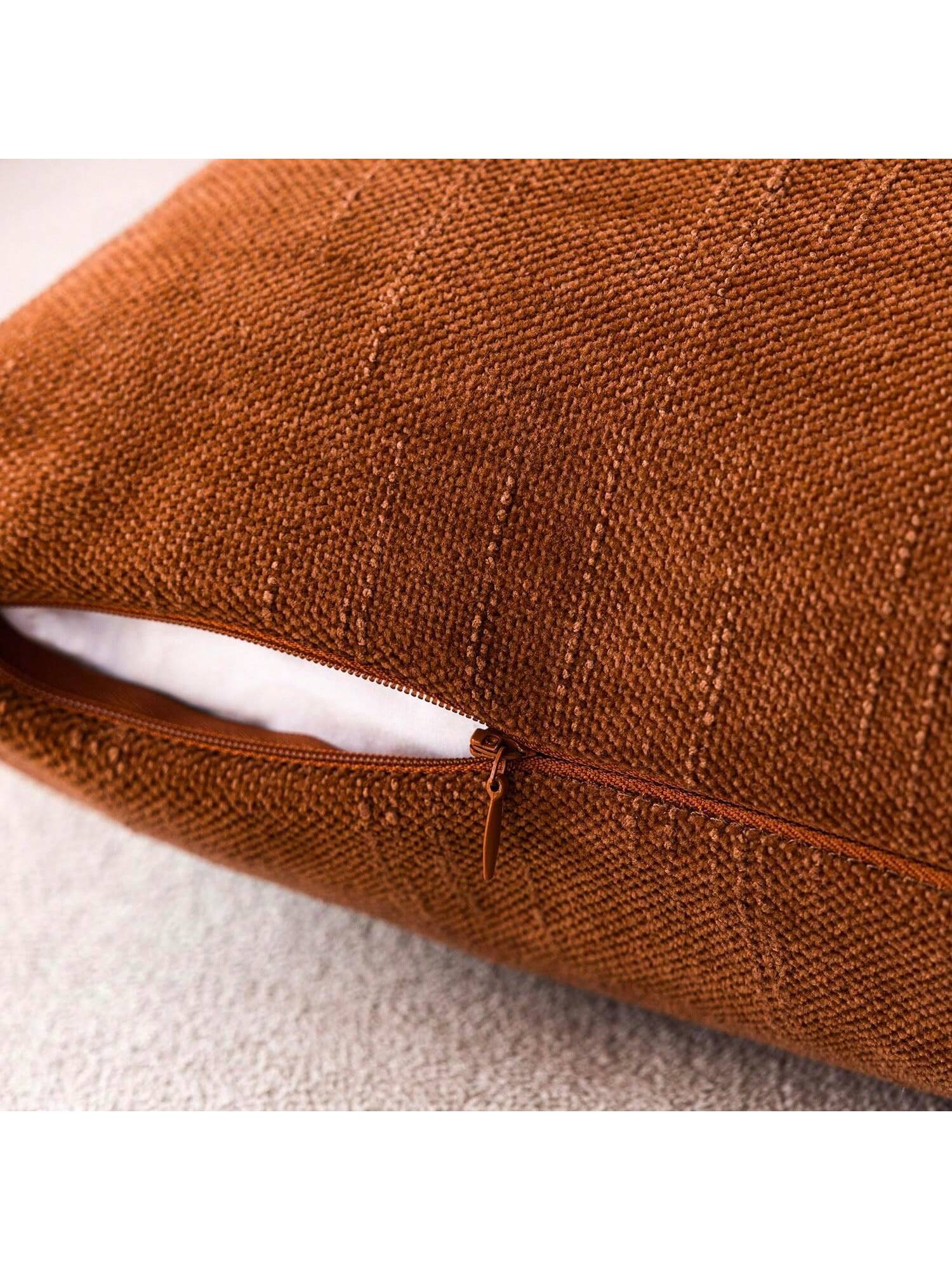 1pc Pillow Case Without Insert, Chocolate Vintage Wabi-Sabi Style + Minimalist Gentle Textured Chenille + Linen Blend Fabric Woven Decorative Cushion Cover, Suitable For Home, Sofa, Bed, Bedroom, Livi
